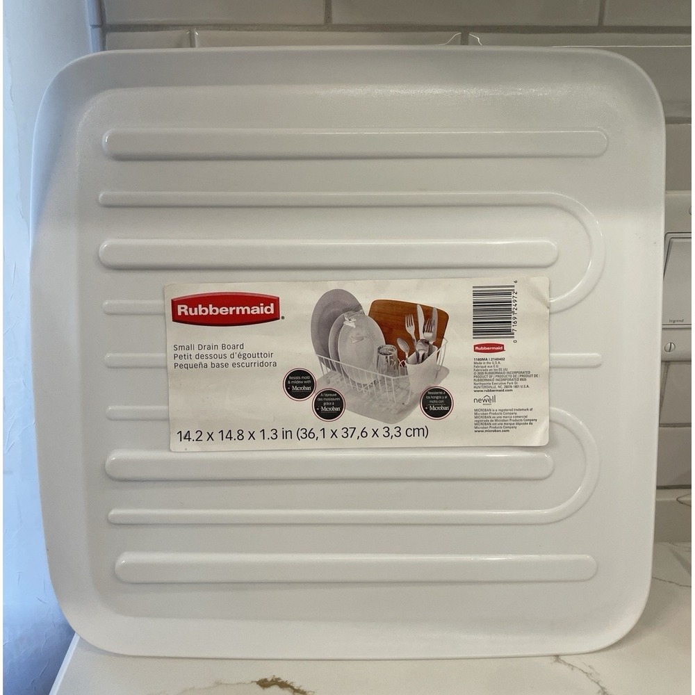Rubbermaid Small DishDrain Board White 14.2"x14.8"x1.3" Microban Plastic New